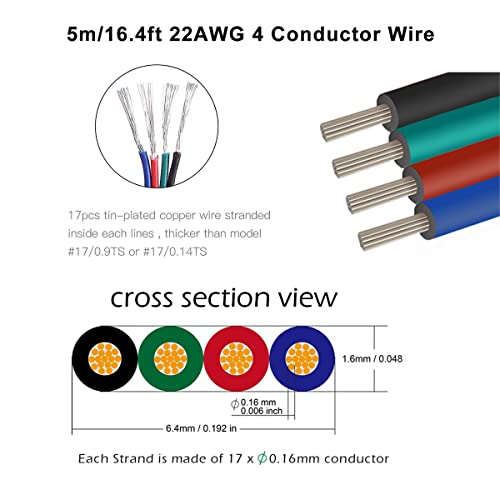 Bzone 10 Pack Led Strip Connector 4 Pin With 16.4Ft Extension Cable For Waterproof And Non-Waterproof 10Mm Width 5050 Rgb Led Strip Lights, Strip To Wire Quick Connection, 22-20 Awg #TOP5