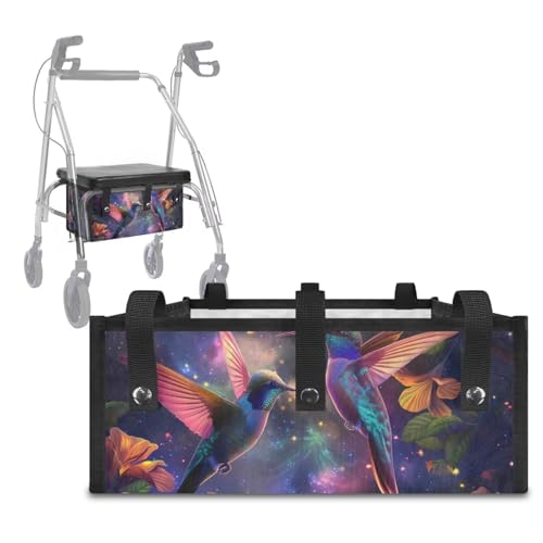 Uorisanigo Hummingbird Floral Under Seat Bag for Rollator Walker Replacement Walker Underseat Replacement Medical Basket for Elderly Wheelchair Accessories