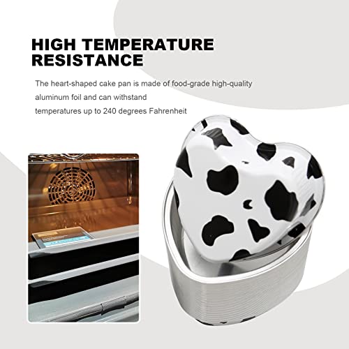 50Pcs Heart Shaped Cake Pans,3.4 Ounces/100Ml Mini Cake Pans With Lids,Cow Pattern Cake Pan, Aluminum Foil Mini Disposable Heart Cupcake Pans For Valentine's Mother's Father's Day Birthday Party Grill #TOP5