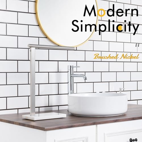 Image of KOKOSIRI Hand Towel Holder Standing Towel Rack with Steady Marble Base for Bathroom Vanity Countertop, Brushed Stainless Steel 15.7'' Height THS0006-BR