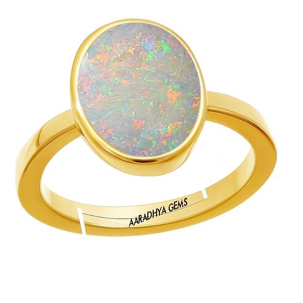 6.00 Ratti Astrological Purpose Natural Australian AA++ Quality White Opal Gemstone Gold Plated Adjustable Ring for Men and Women-image-3