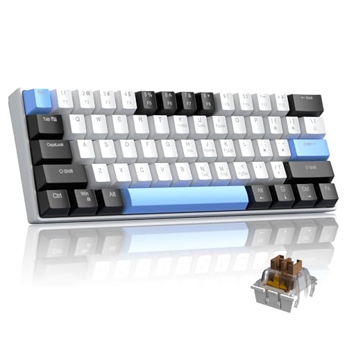 60% Mechanical Gaming Keyboard,Mixed Color Keycaps Gaming Keyboard with Brown Switches, Detachable Type-C Cable Mini Keyboard with Blue LED Light for PC/Laptop