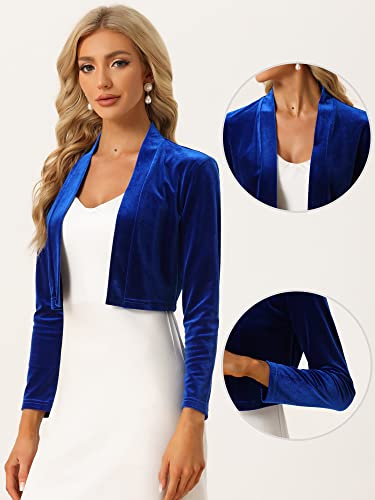 Image of Allegra K Velvet Shrug for Women's Long Sleeve Open Front Cardigan Cocktail Party Cropped Bolero Jacket
