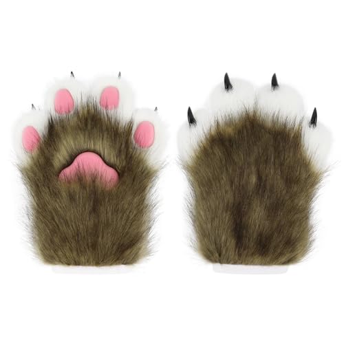 Guantes de patas de felpa abrigados con garras suaves para Halloween