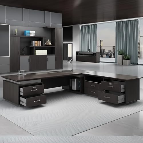 Image of Luxury Modern Executive Director Table with Integrated Storage, Premium Wood Finish, Sleek Panel Design & Spacious Work Surface for Corporate Offices (LDL-764 MDFL L6W3)