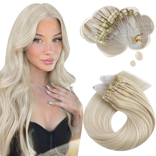 Moresoo Micro Beads Hair Extensions Real Remy Human Platinum Blonde Micro Loop Hair Extensions Blonde for Women Long 22 Inch Silky Soft Straight 1g/s 50g/Pack #60