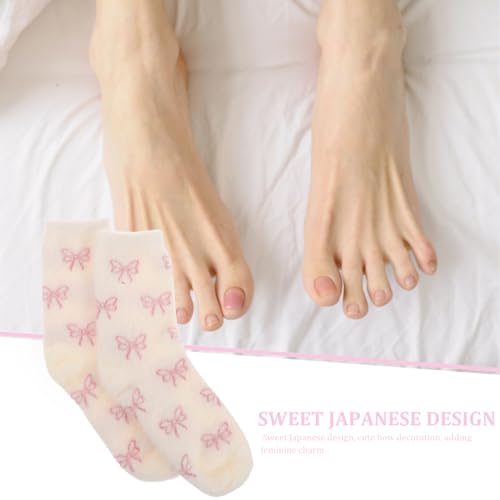 LIFKOME Fuzzy Socks for Women Fluffy Comfy Cozy Socks with Bow Pattern Winter Warm Home Socks Cozy Sleeping Socks3