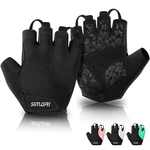 SIMARI Gel Pad Cycling Gloves with Cushion/Grip/Breathable Workout Bike Gloves for Men Women Biking Mountain Biking Fitness Gym Exercise Weight Lifting Training Yoga Pilates (Black M)
