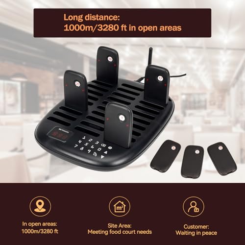 Retekess TD175P Restaurant Pager System Buzzers, Pagers for Restaurants, 3280 ft, Set with Vibration, Flashing and Buzzer, 30 Order Buzzers for Restaurant, Food Court, Firms