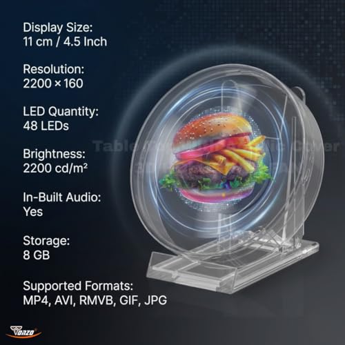 Image of TONZO 11 cm Tabletop 3D Hologram Fan Display with Acrylic Cover | 48 LED Mini Holographic Advertising Display, 2200x160 Resolution, App Control | 3D Video & Image Display for Shop, Parties & Events