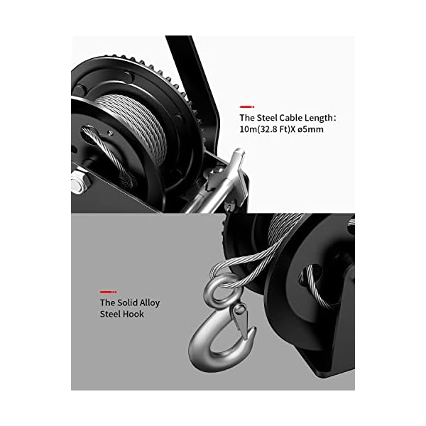 Kolvoii Boat Trailer Winch 1600lbs Heavy Duty Hook with 10m (33 Ft