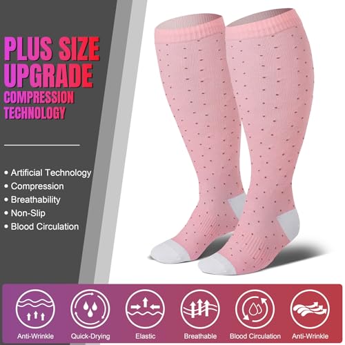 Image of Cerpite Plus Size Compression Socks 20-30 mmHg for Women & Men, Extra Wide Calf Compression Socks, Cushioned Breathable Support for Nurses, Travel, Running & Long Standing