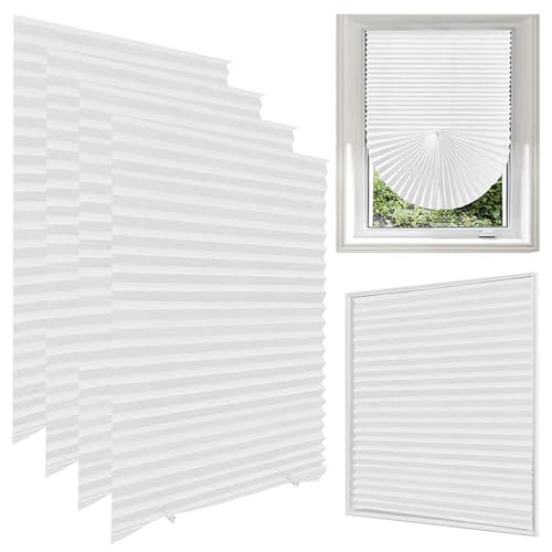 Lotvic 4 Pack Temporary Blinds, 60x150CM Stick on Blinds, Easy to Cut and Fit, No Drill Blind for Windows, Door, Kitchen, Bathroom, Bedroom Blackout Thermal Privacy Protection (White, Light Filtering)