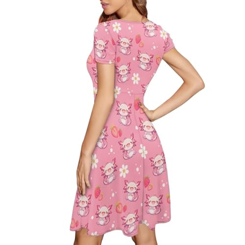 Image of AFPANQZ Womens Casual Summer Lightweight Vintage Dress Short Sleeve Midi Dress Knee-Long Luxury Formal Dress