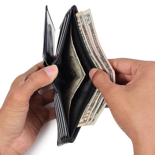 Image of TANSTITCH Men's Genuine Leather Wallet | RFID Blocking Wallet for Men | 16 Card Slots, 1 ID Window | Large Capacity Card Holder Wallet for Men (Hold 30 Currency Notes) (Black)