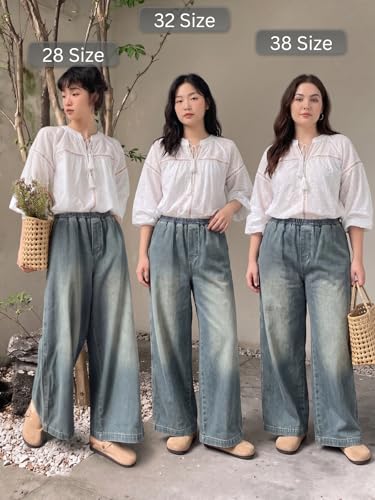 Image of GRECIILOOKS Denim Palazzo for Womens | Jeans for Woman | Women's Relaxed Fit High Rise Baggy Jeans | Loose Fit Wide Leg Oversized Denim Jeans
