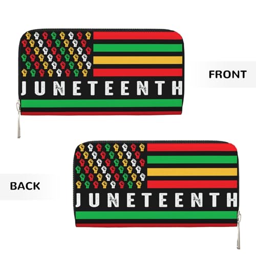 Juneteenth African American Flag Fist Womens Wallet Elegant Long Clutch Zip Around Travel Leather Coin Purse Handbag 7.9X3.9 In2