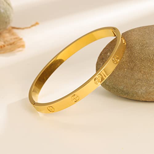 Yufanhy Love Bracelet Cuff 18K Gold Plated Stainless Steel Love Bracelet For Women Novelty And Mother Daughter Bracelet Jewelry Oval Bangle Witness The Of Love Wedding For Couple（Gold） #TOP6