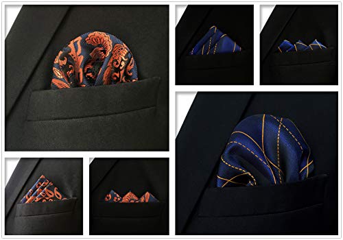 SHLAX&WING 5 Pieces Assorted Mens Silk Pocket Square Handkerchiefs Set 34