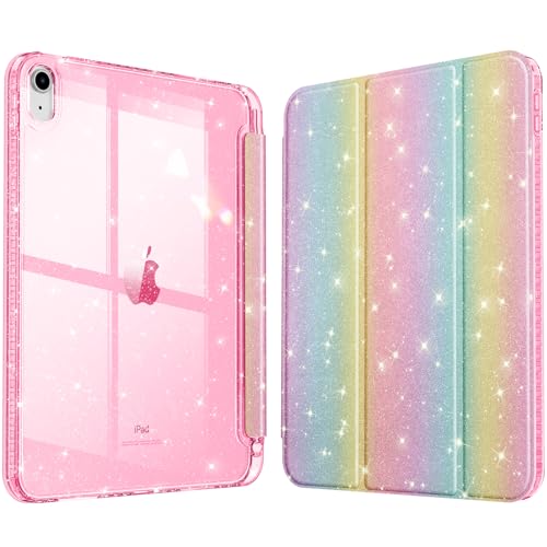 FINTIE Cover per iPad (A16) 11ª Generazione 11' (2025) / iPad 10ª Generazione 10,9' (2022) con Portapenne - Antiurto Glittering Trasparente Custodia Posteriore con Auto Sveglia/Sonno, Arcobaleno