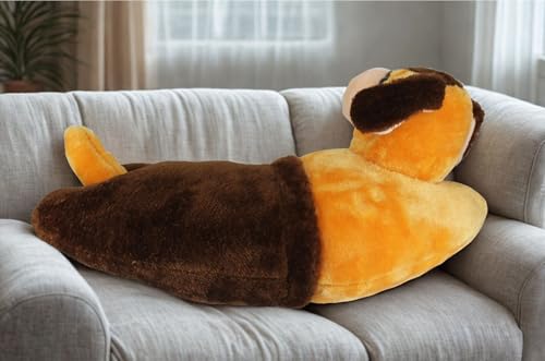 Image of Tickles Dog Soft Stuffed Plush Animal Bolster Pillow Cushion for Kids Boys & Girls Birthday Gift (Size: 40 cm Color: Yellow & Brown)