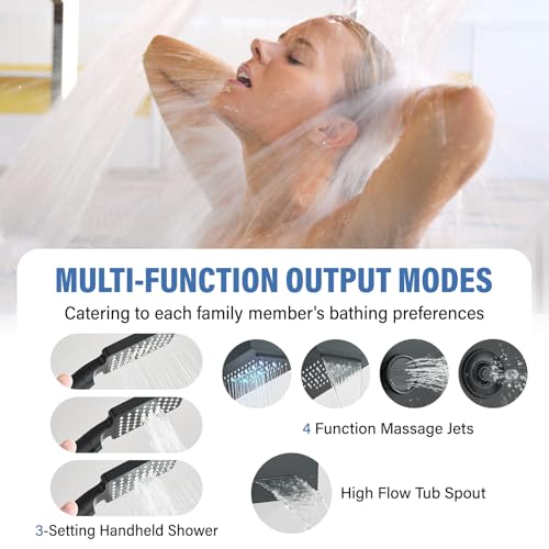 Image of FUZ Shower Panel Tower System, Stainless Steel 6 IN 1 Shower Panel System with LED Fancy Rain Shower Head and Handheld, Adujstable Rainfall Massage Body Jets and Tub Spout, Matte Black Shower Tower