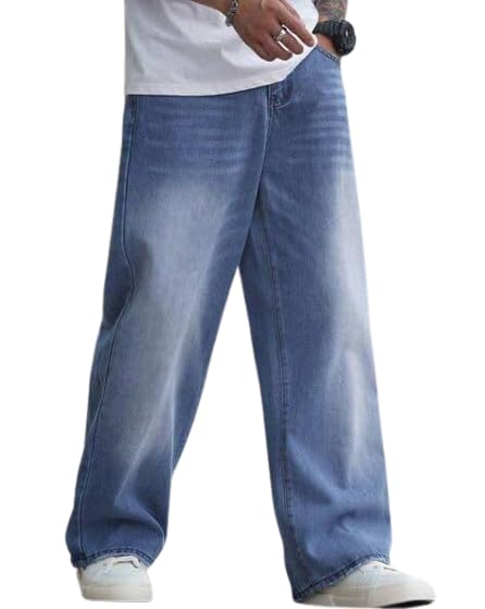 M Q Denim Men Relaxed Fit Jeans | Mid Wash Whisker Spray | Heavy Cotton | Casual