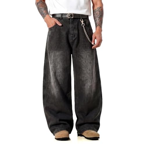 GINGTTO Mens Baggy Jeans Wide Leg Y2k Jeans for Men Relaxed Fit Streetwear Grey 32