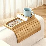 Tablette en Bois pour Accoudoir avec Plateau Magnétique Amovible, Porte Gobelet et Fente pour Téléphone – Organisateur Multifonction pour Salon, Canapé et Bureau