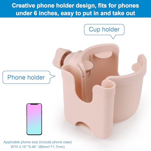 Image of Accmor Stroller Cup Holder with Phone Holder, Bike Cup Holder, Universal Cup Holder for Uppababy Nuna Doona Strollers, 2-in-1 Cup Holder for Walker, Wheelchair, Scooter