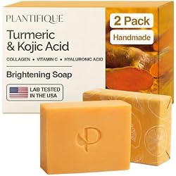 PLANTIFIQUE Kojic Acid and Turmeric Soap for Dark Spots, Lab Tested, 5.64oz | 2 Bars Superfood Soap for Hyperpigmentation, with Hyaluronic Acid, Collagen, Vitamin C, Face & Body Wash
