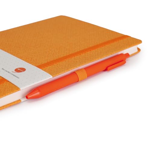 Image of COMMA Abaca - A5 Size - Dot Grid Hard Bound Notebook with Pen & Elastic Band Closure - 192 Pages - 80gsm Natural Shade Paper - Textured Cover Material - (Orange)