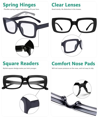Image of Eyekepper 4 Pack Stylish Reading Glasses Women - Oversized Square Readers Black +3.25