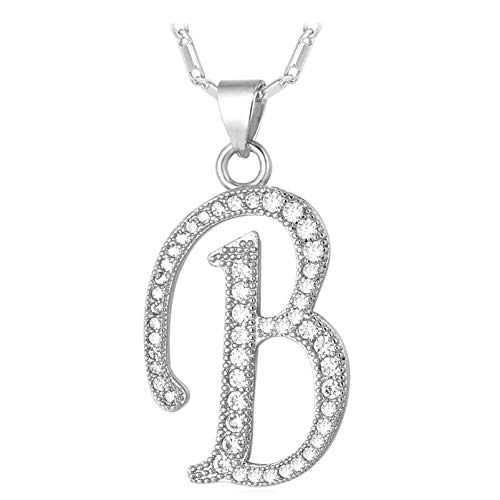 U7 Initial Necklace for Women, Gold/Platinum Plated CZ Crystal Letter A-Z Pendant Necklace, Shiny 20 Inch Name Chain Dainty Personalized Jewelry for M
