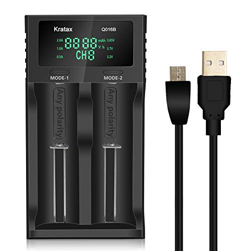 Universal Battery Charger Kratax 2 Slot LCD Display Quick Battery Charger for Ni-MH/Cd: A AA AAA SC C Size. Li-ion/IMR/LiFePO4: 26650,20700,18650, 18490, 17700, 17500, 16340, 14500, 10440 Batteries