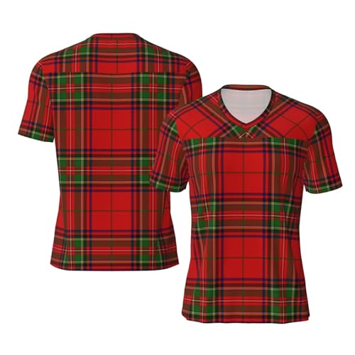 Stylish Athletic Sports Jersey Red-Scottish-Pattern Men's Rugby Jersey 4X-Large