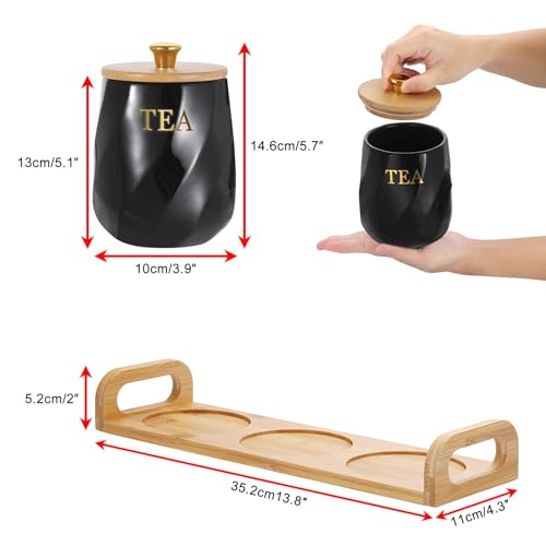 JUXYES Set of 3 Ceramic Canisters Set for Sugar Coffee Tea With Handle Tray, Luxurious Storage Containers Sets with Lids Decorative Storage Pots Black Ceramic Storage Jar for Kitchen Dining Room - Image 2