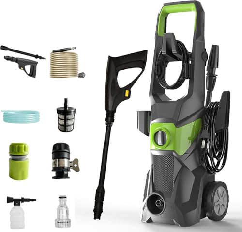 AUAU 高圧洗浄機 1800W 17MPa 水道直結 自吸両用 高圧ホース16m 電源コード1.5m 二重絶縁 IPX5防水 家庭用 洗車 清掃 強力噴射 家庭用 静音 2点セット コンパクト 50Hz/60Hz ウォッシュブラシセット 洗車機 洗車用品