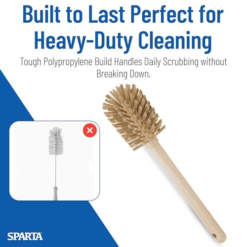 Image of SPARTA 12 Inch Bottle Brush with Polyester Bristles and Plastic Handle, Color Coded, Large Round Head Cleaner for Bottles Jars and Food Service Equipment, Tan