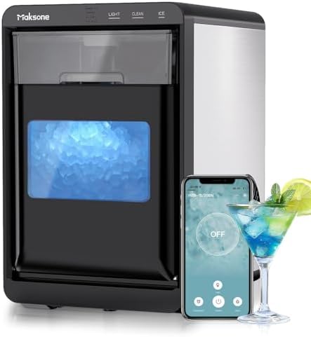 Maksone Countertop Nugget Ice Maker with APP Control, 44lbs/24H,Ready in 7 Mins,Crushed ice Maker,Sonic Pebble Ice Machine