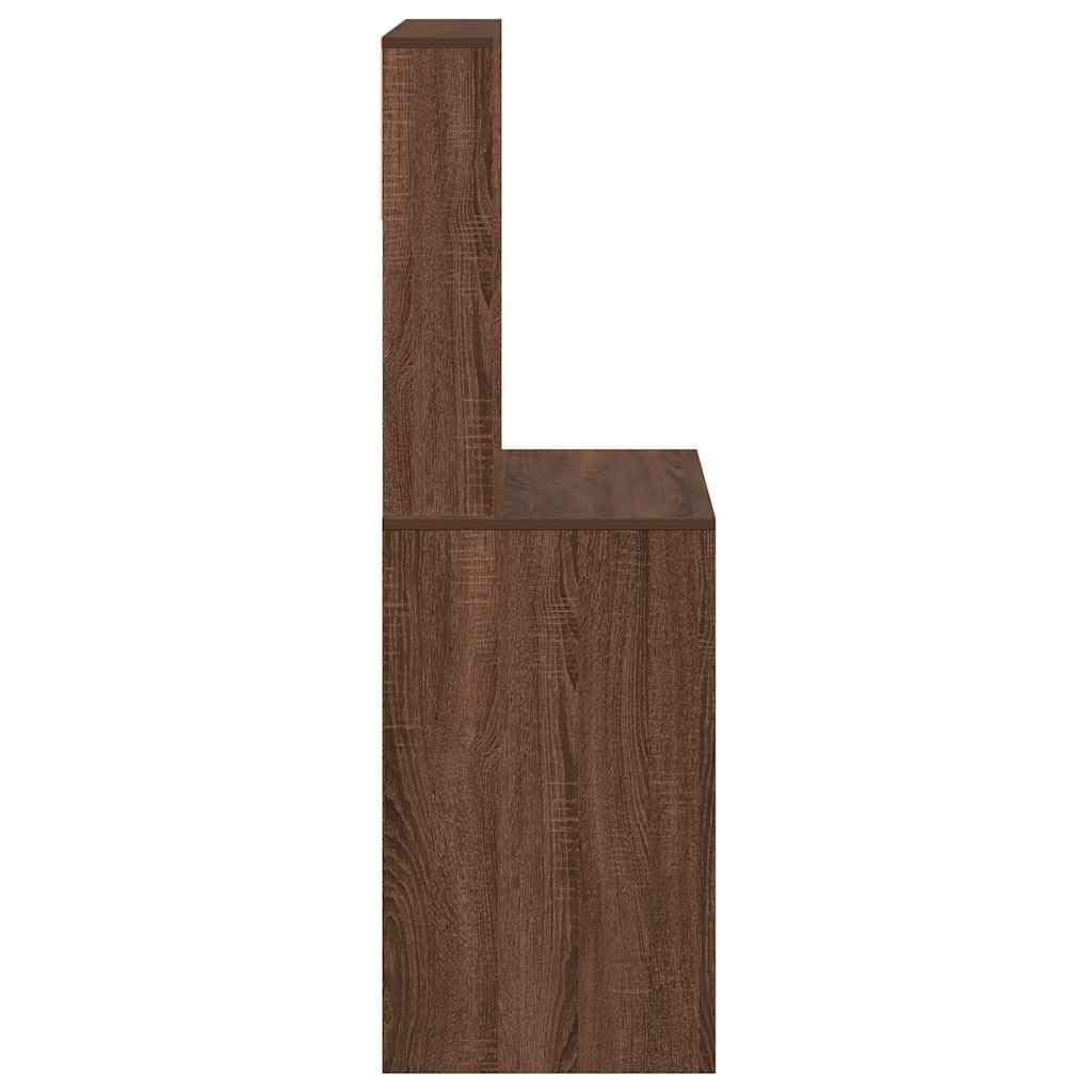 Scrivania con mensola, effetto rovere, marrone, 100 x 45 x 140 cm, materiale in legno, grande area di lavoro per casa, ufficio, design moderno