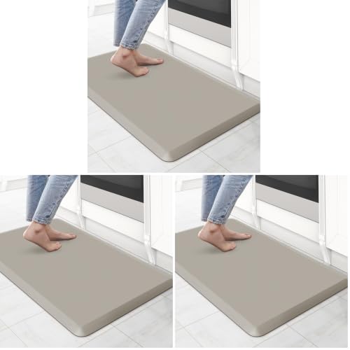 Image of KitchenClouds Kitchen Mat Cushioned Anti Fatigue Rug 17.3 inchx28 inch Water Resistant Non Slip Standing Desk Mat Comfort Floor Mats for Kitchen House Sink Office (Khaki) (Pack of 3)