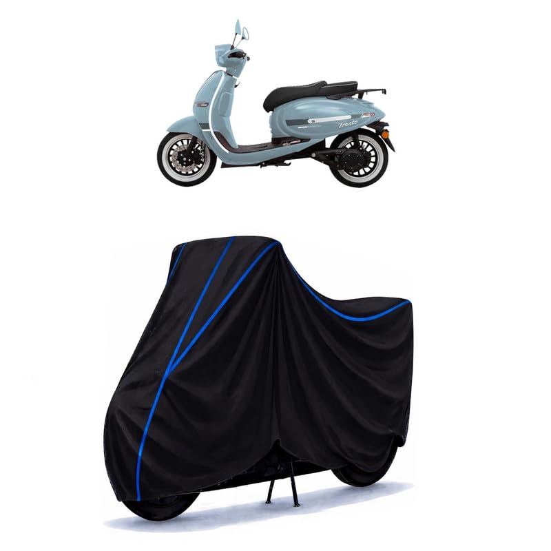 Image of Scooty Cover Water Resistant for Deltic Trento | Universal Scooter & Bike Cover | Heavy Duty UV Dust, Rain & Scratch Protection | Elastic Fit All Weather Indoor Outdoor | Black with Blue Piping
