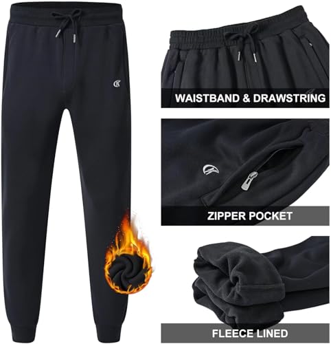 QPNGRP Men's Winter Fleece Lined Stretch Sweat Pants Zipper Pocket4