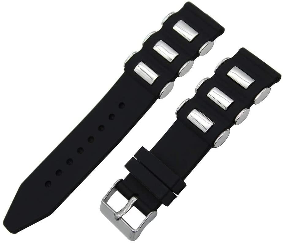 Bracelet en caoutchouc de silicone 22mm 24mm 26mm universel noir avec boucle en acier