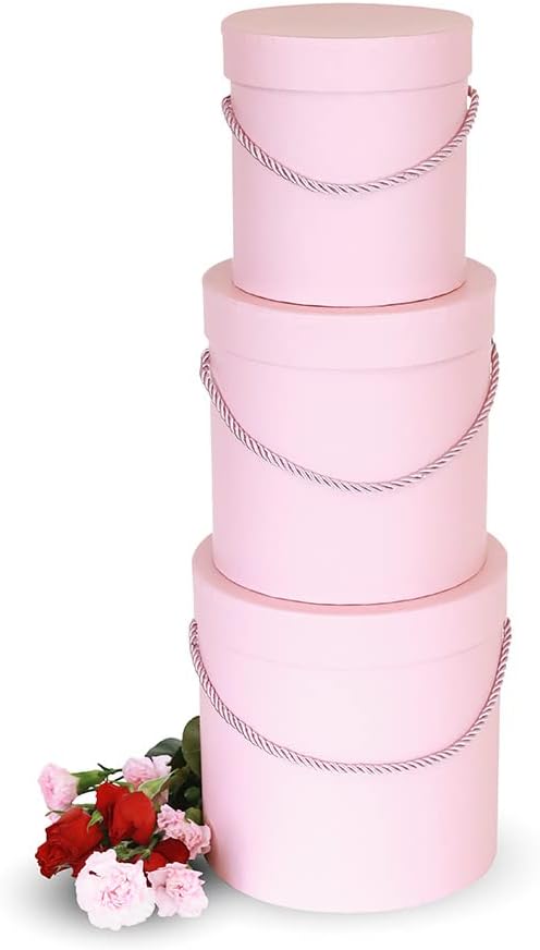 Premium Quality Round Flower Box, Gift Boxes for Luxury Flower and Gift Arrangements, Set of 3 pcs (Pink) - Image 3
