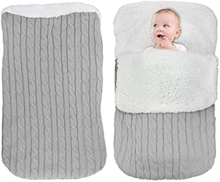 BB Hapeayou Newborn Baby Wrap Swaddle Blanket Knit Sleeping Bag with Thick Warm Fleece for 0-12 Month Baby Boys Girls (Grey)