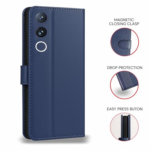 Image of AIBEX Shock Proof Flip Compatible for Vivo T4R 5G /IQOO Z10R 5G /Vivo V50 5G /Vivo V50E 5G Flip Cover Leather Finish|Inside TPU with Card Pockets|Wallet Stand|Complete Protection Flip Case - Blue