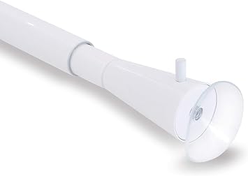 Shower Curtain Rod No Drilling, Spring Tension Rod, 56-98 Inch, 3/4 Inch Diameter, Suction Cup on Either End, 1PCS, White