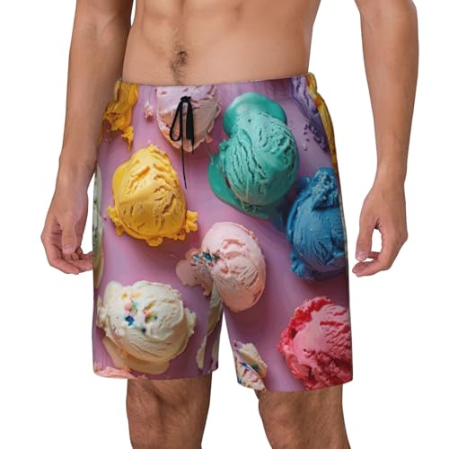Many Colored Ice Cream Built-in Compression Lining Men's Double Swim Trunks Shorts Beach Shorts with Two Pockets2